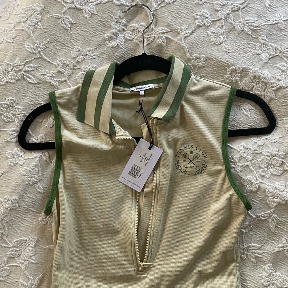WeWoreWhat Cream and Green Tennis Club Dress